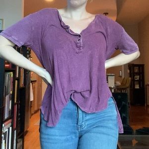 Free People slouchy asymmetrical oversized distressed purple tee large